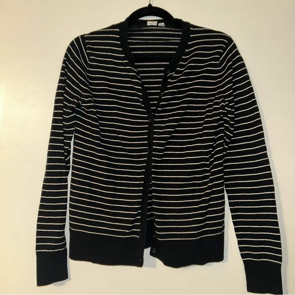 GAP Women's Black and White Striped Cardigan